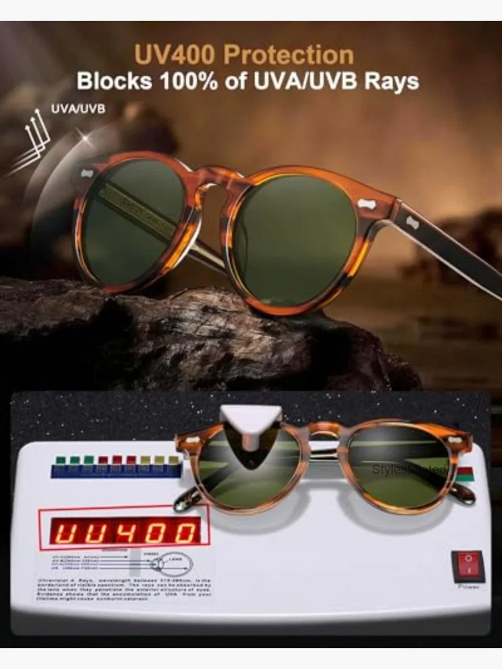 Retro Acetate Polarized Sunglasses with Gold Filigree